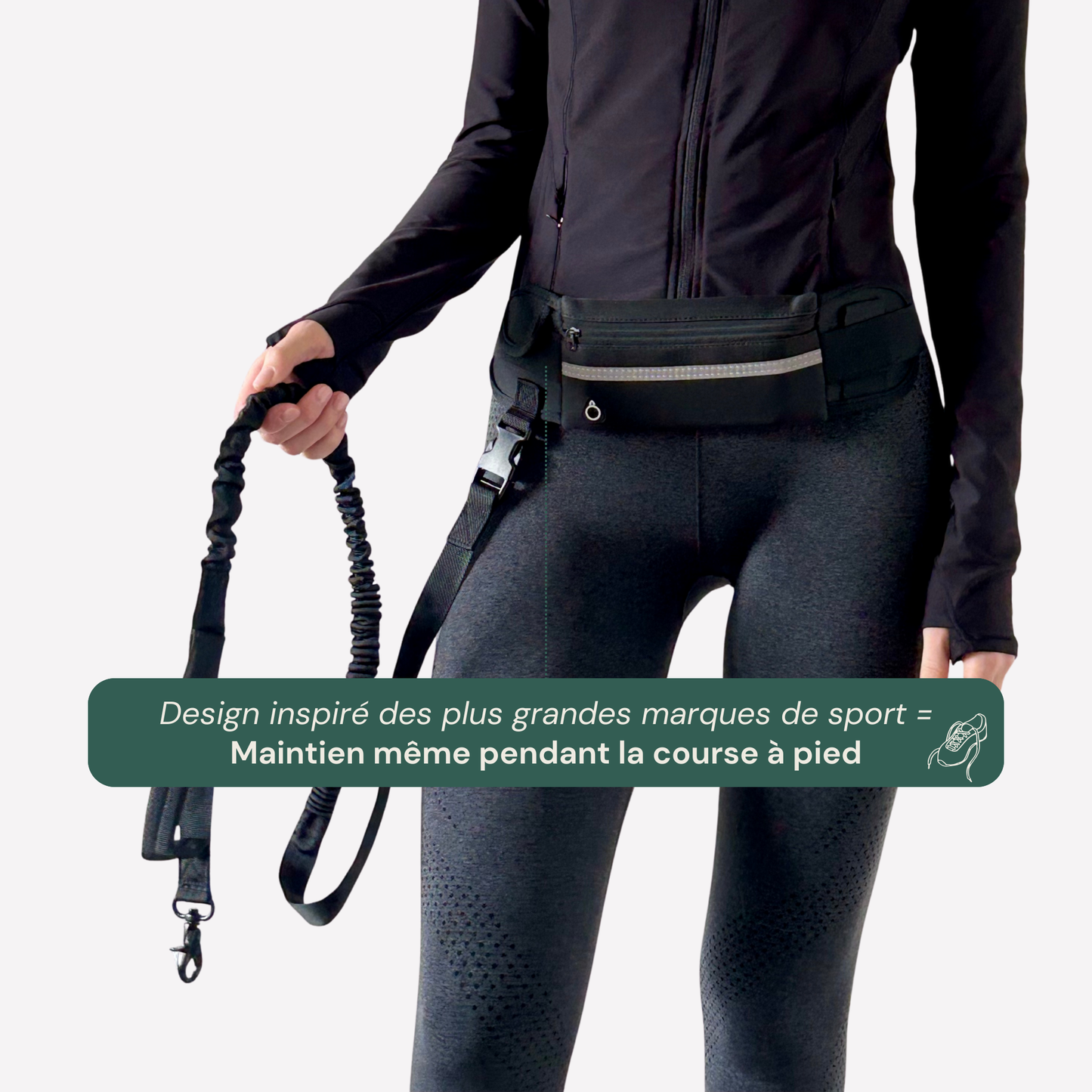 Laisse mains libres pour chien avec ceinture et pochette réfléchissante