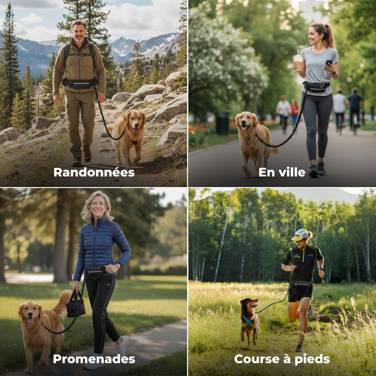 Laisse mains libres avec ceinture et pochette réfléchissante