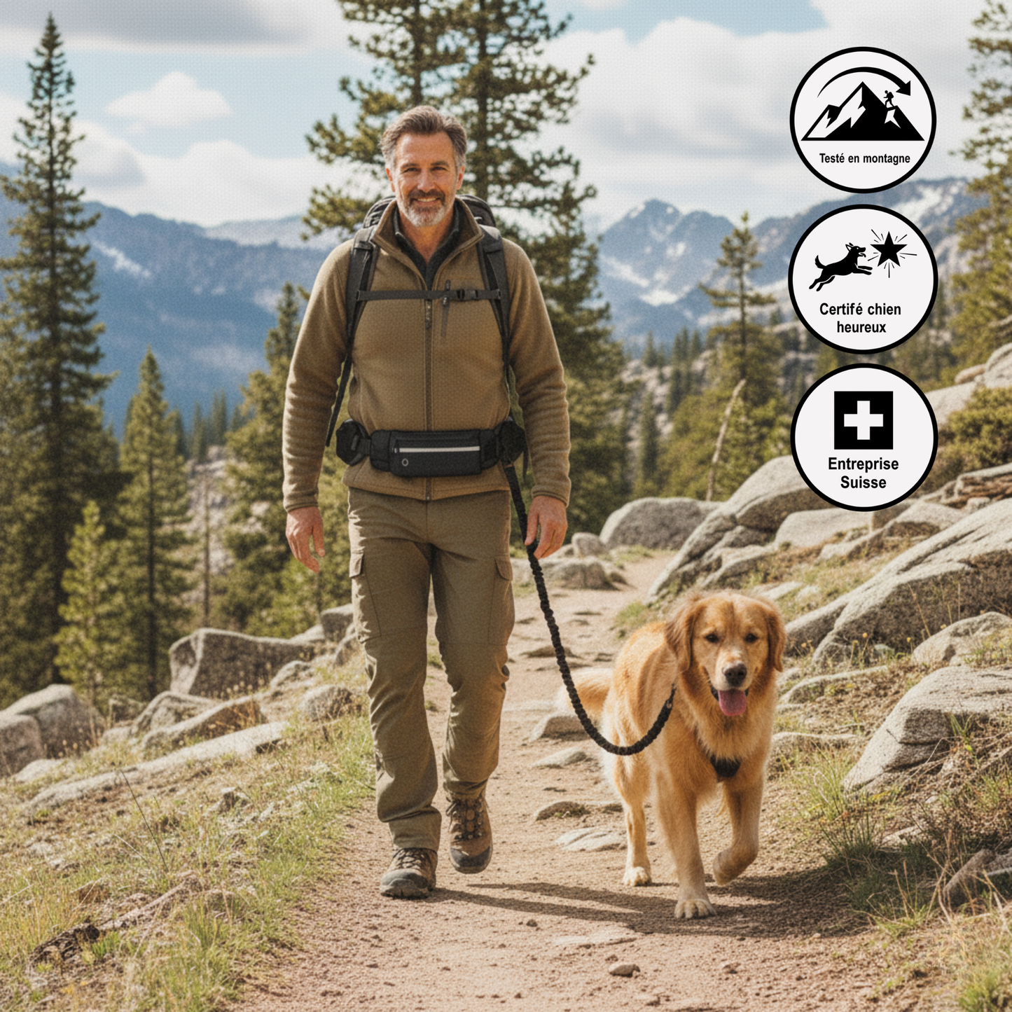 Laisse mains libres pour chien avec ceinture et pochette réfléchissante